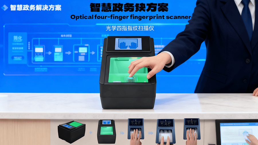 指紋掃描儀在政務(wù)服務(wù)、國家級人口建檔、交通樞紐安檢三大場景的應(yīng)用方案總覽，展示設(shè)備在不同場景的部署邏輯與價值。